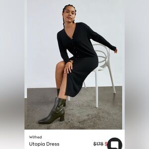 Aritzia Wilfred Utopia Long Sleeve Button Knit Dress - Black